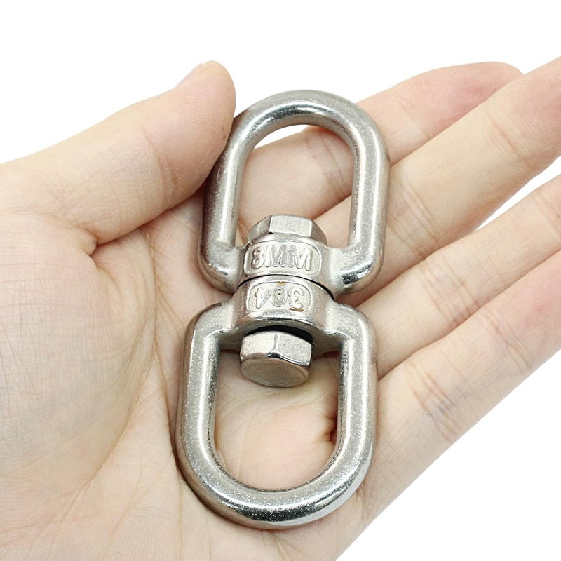 Bivethoi 3 PCS Double Eye Swivel, Stainless Steel Eye to Eye Swivel Ring Dismounting Ring Connector Hardware Double Ended Swivel Hooks Carabiner Swivel Tree Swing Shackle Suspension Hammock Ring (M8) - Image 5